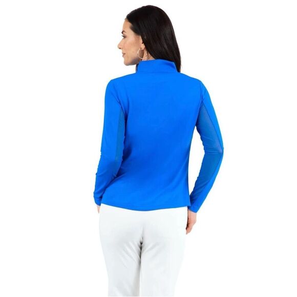 IBKUL Essential Zip Mock Long Sleeve Shirt in Blue Extra Small - Picture 1 of 9
